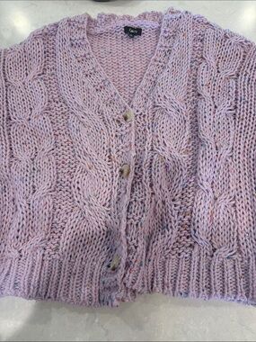 Fate Lavender Cable Knit Button-Front Cardigan ptp 23 length 24